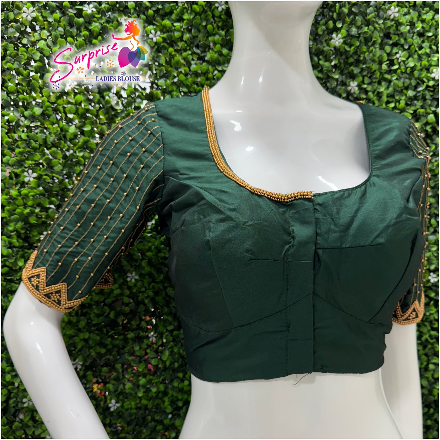 Designer handwork Ari work blouse Green color