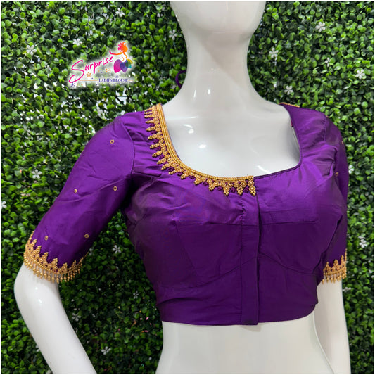 Designer handwork Ari work blouse Purple color