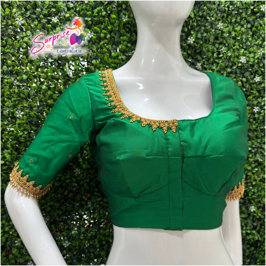 Designer handwork Ari work blouse Green color