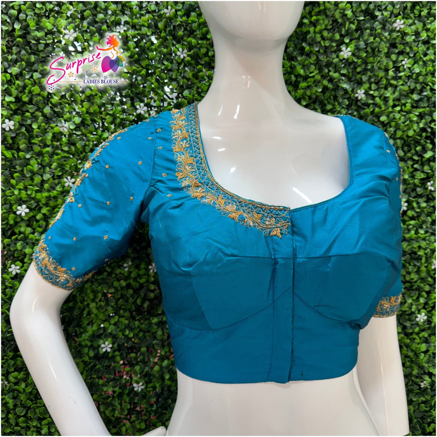 Designer handwork Ari work blouse Blue color