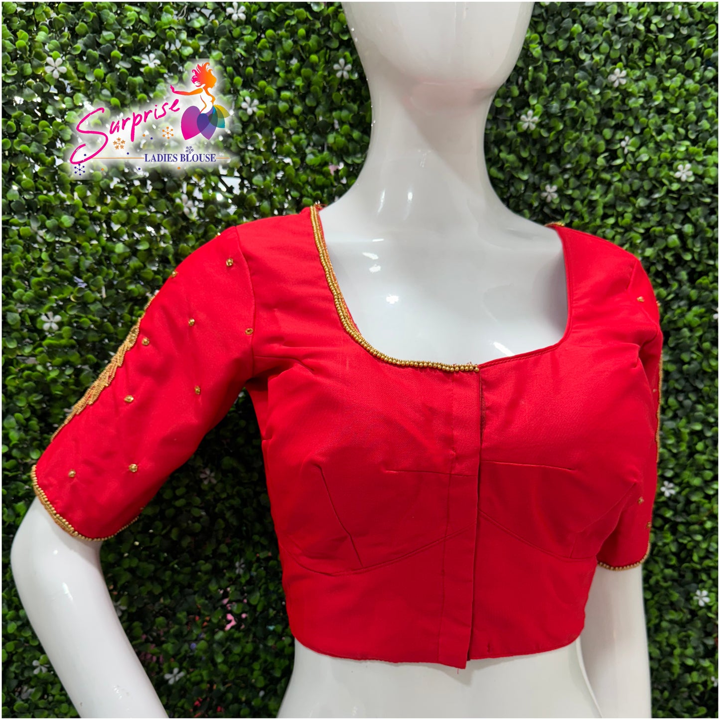 Designer handwork Ari work blouse Red color