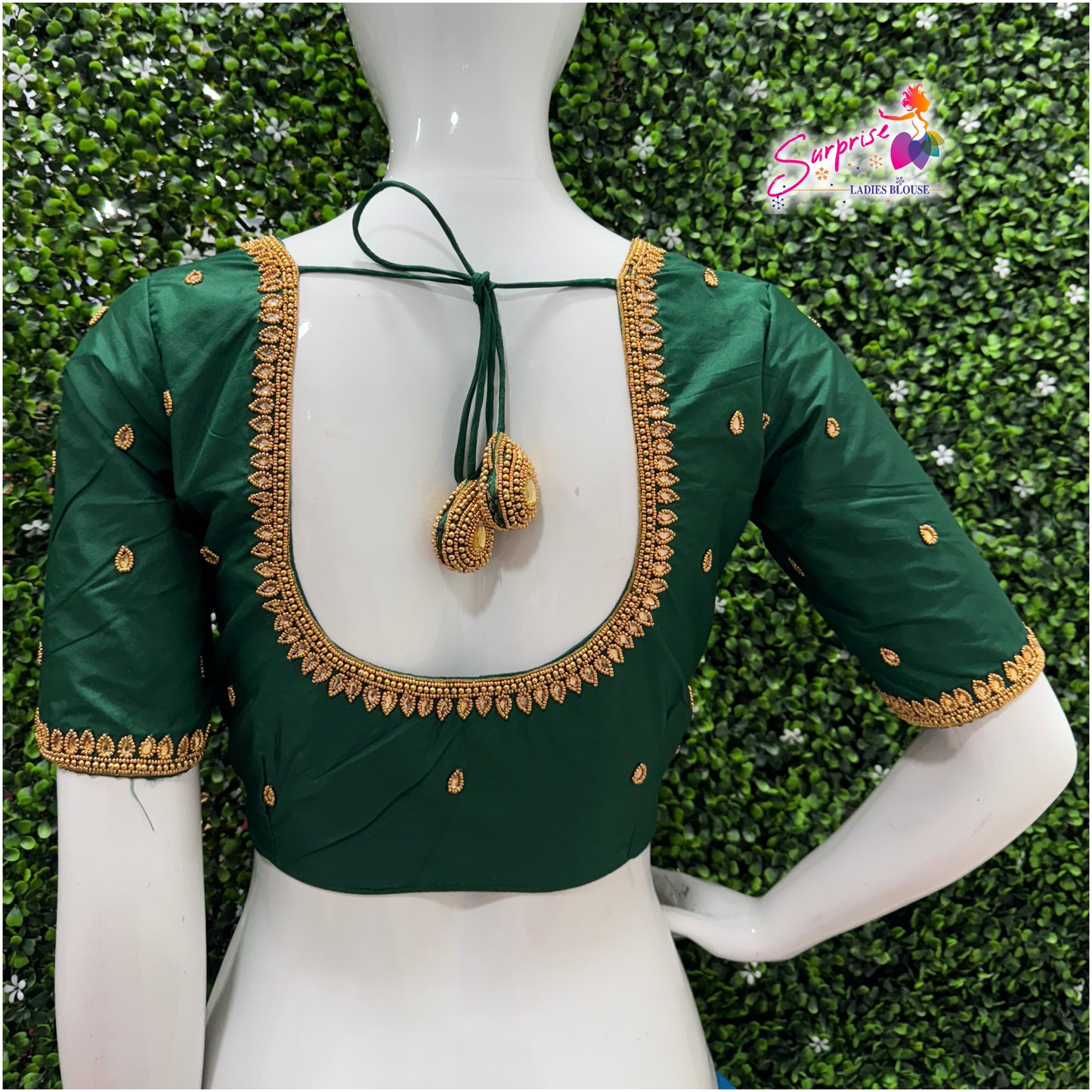 Designer handwork Ari work blouse Green color
