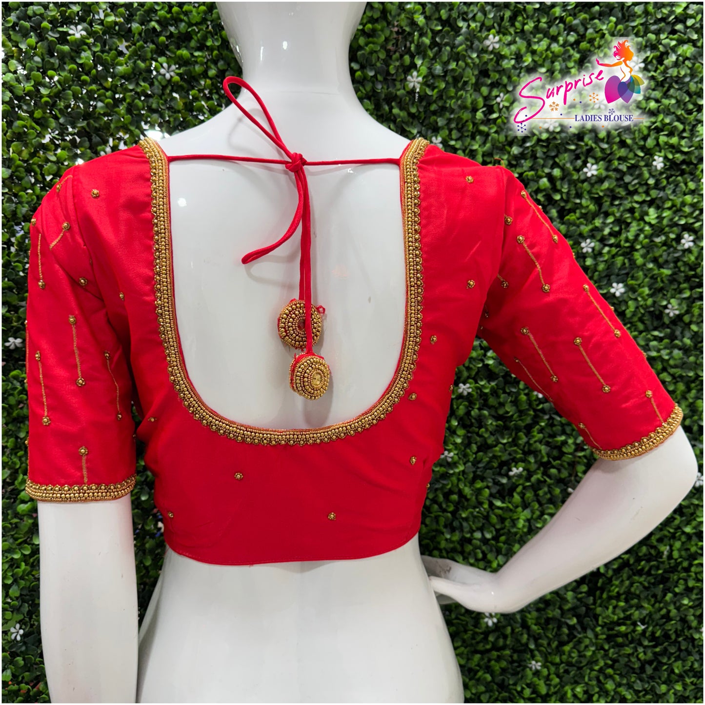 Designer handwork Ari work blouse red color