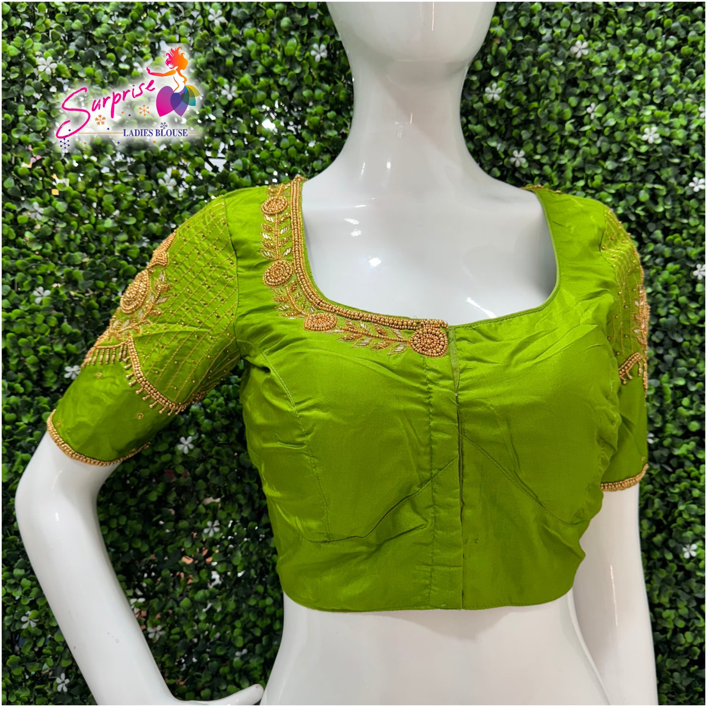 Designer handwork Ari work blouse Green color