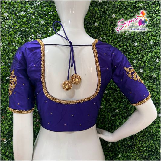 Designer handwork Ari work blouse Blue color