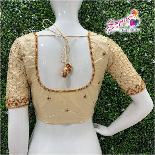 Designer handwork Ari work blouse Cream color