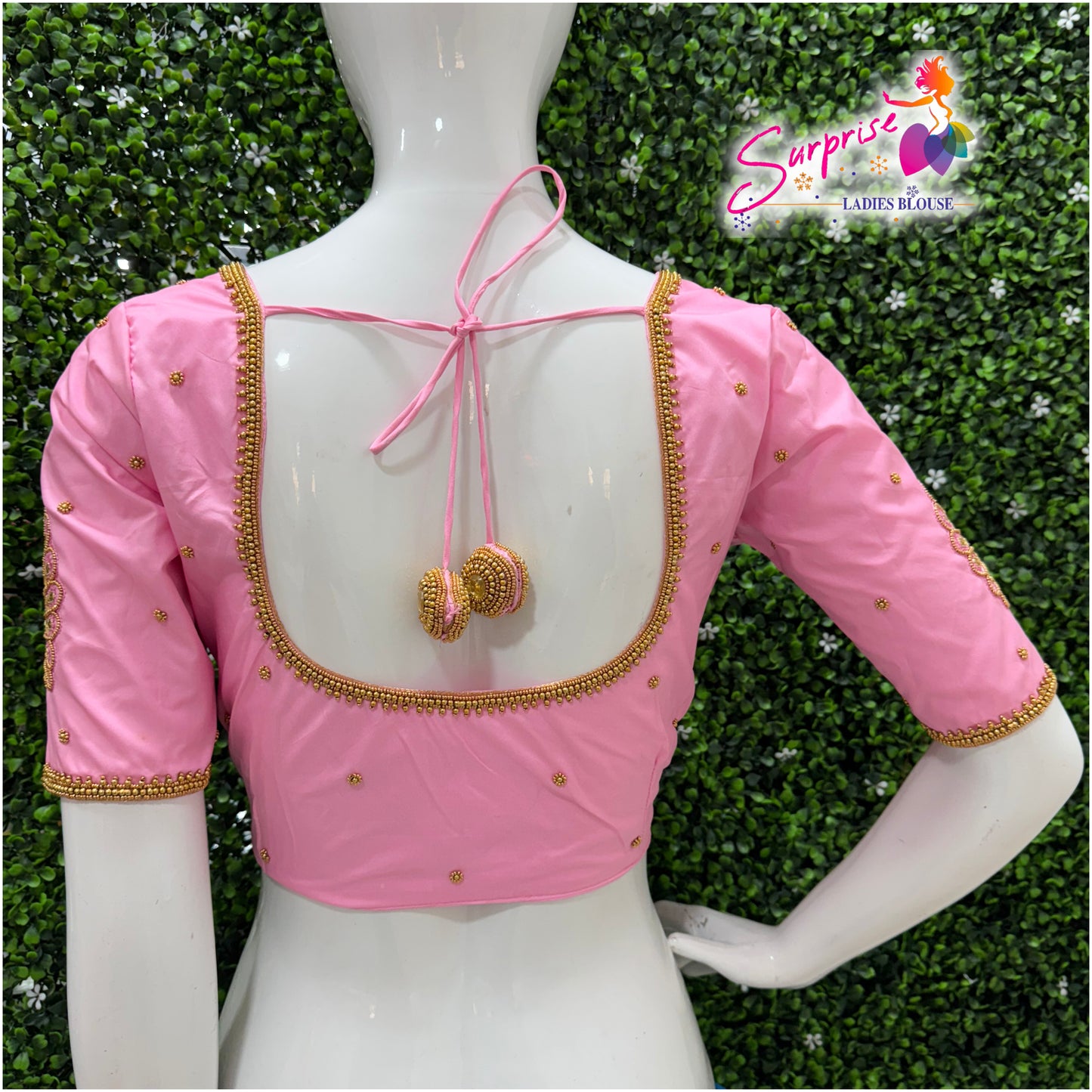 Designer handwork Ari work blouse Baby pink color