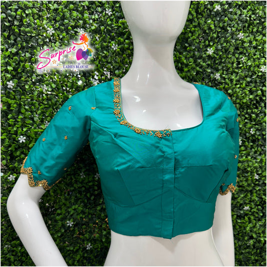 Handwork designer Ari work blouse green color