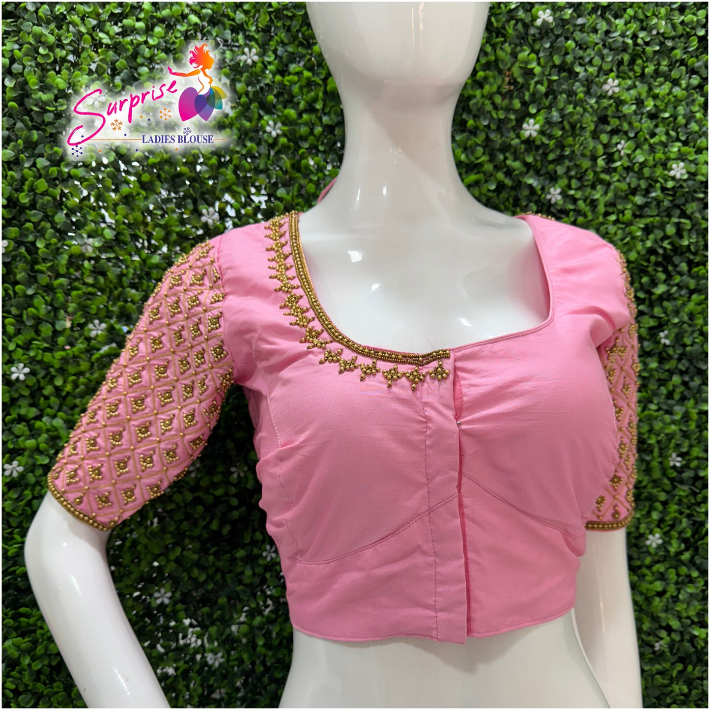Designer handwork Ari work blouse Baby Pink color