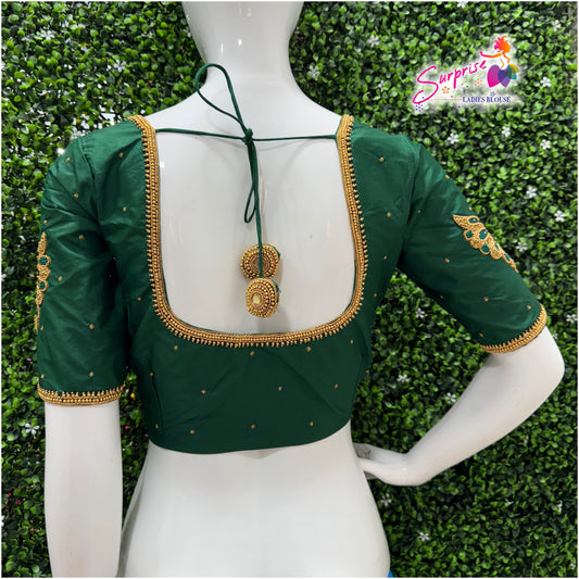 Designer handwork Ari work blouse Green color