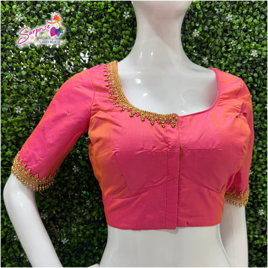 Designer handwork Ari work blouse Pink color