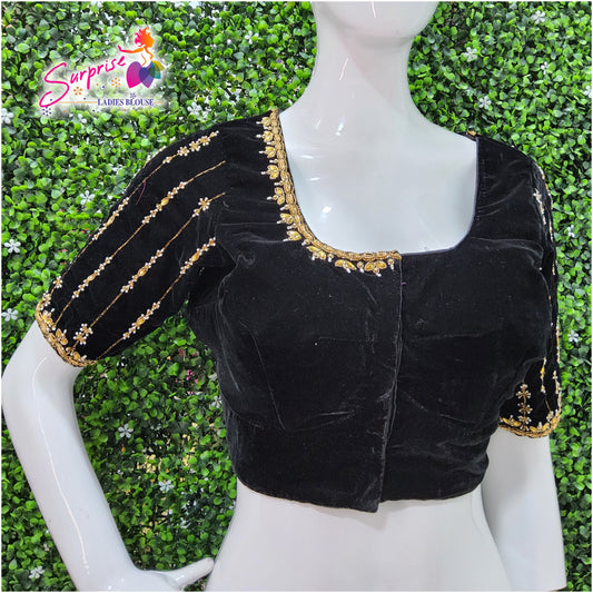Velvet handwork designer Readymade blouse black color