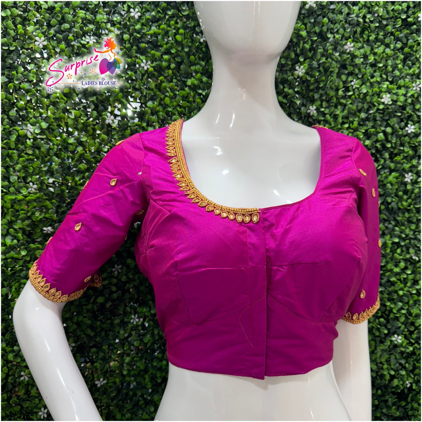Designer handwork Ari work blouse pink color