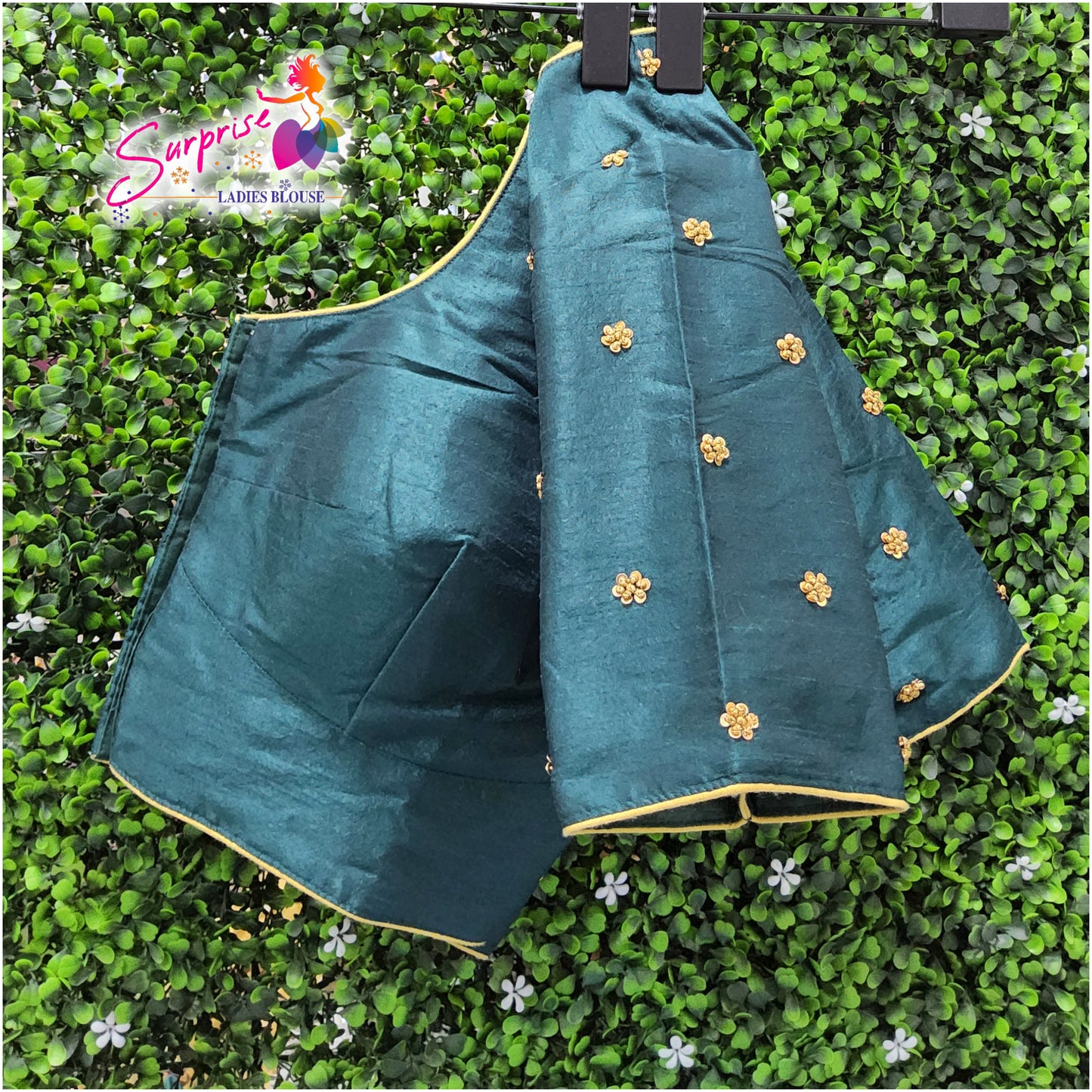 Simple handwork readymade blouse green color