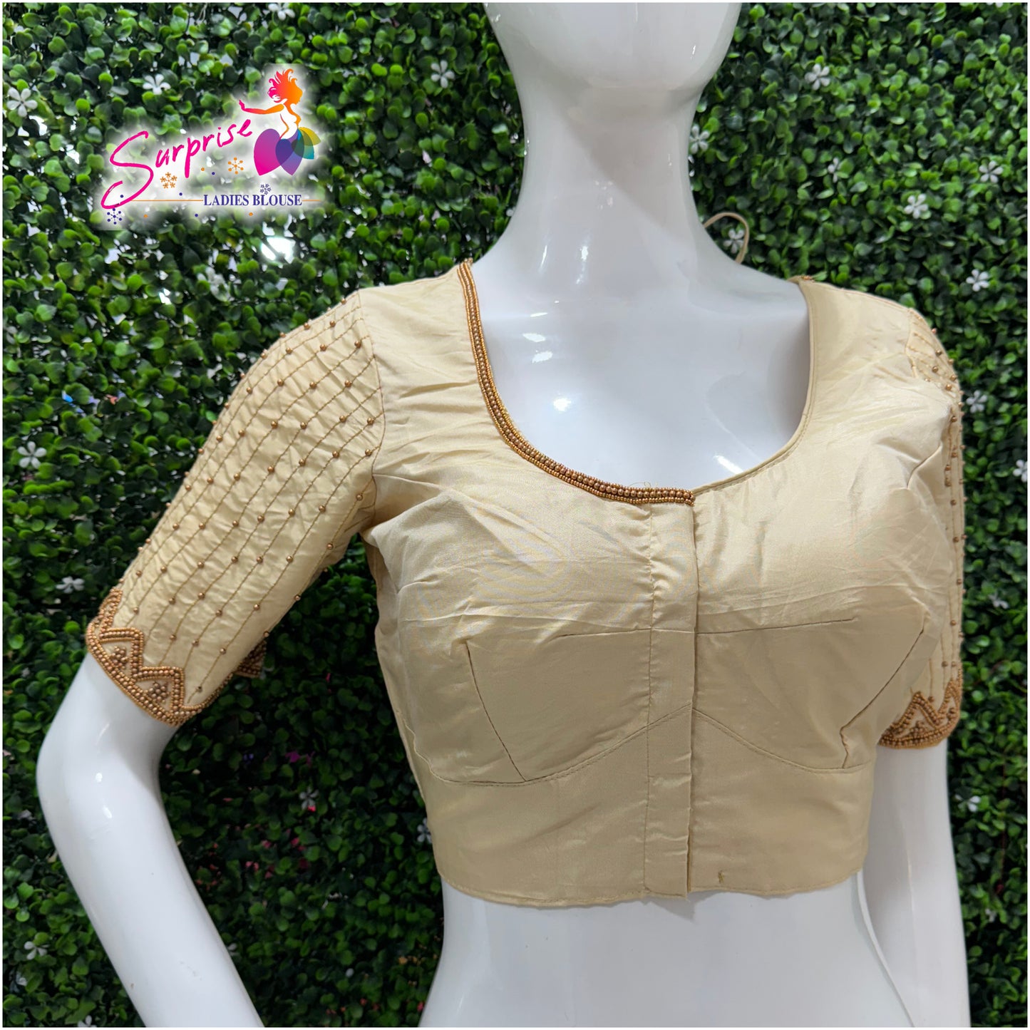 Designer handwork Ari work blouse Cream color