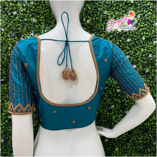 Designer handwork Ari work blouse Blue color