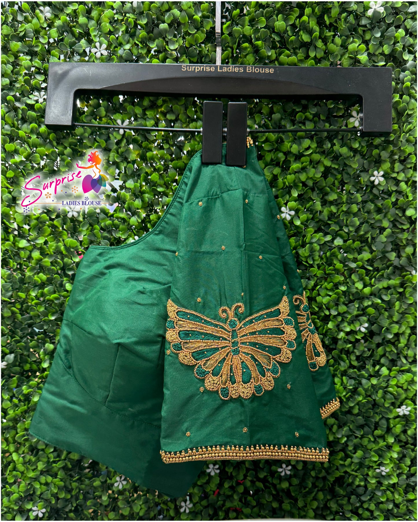 Designer handwork Ari work blouse Green color
