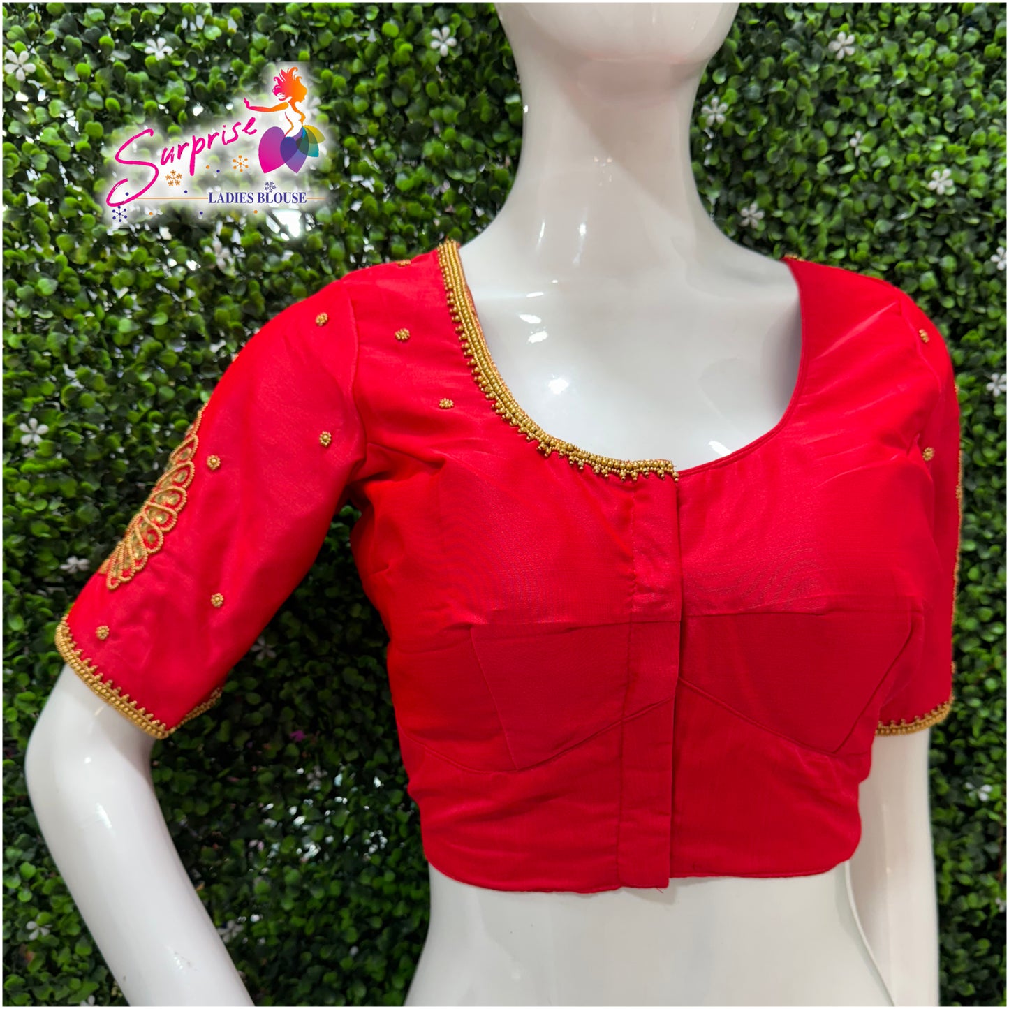 Designer handwork Ari work blouse Red color