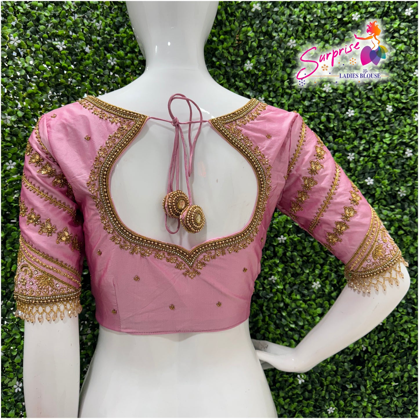Designer handwork Ari work blouse Baby Pink color