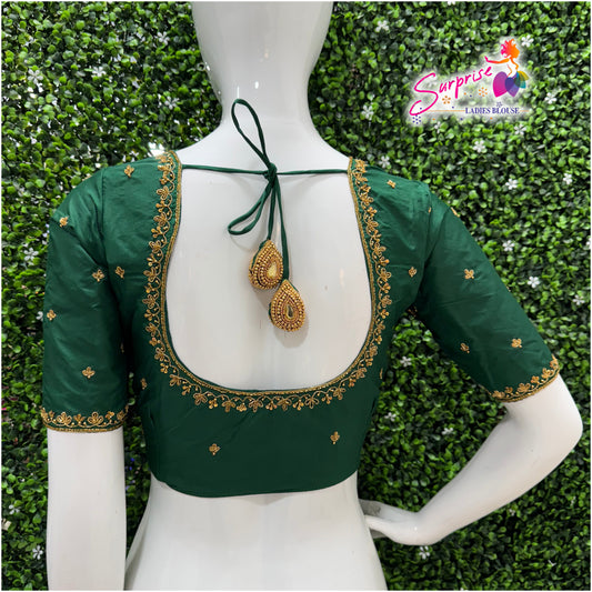 Handwork designer Ari work blouse green color