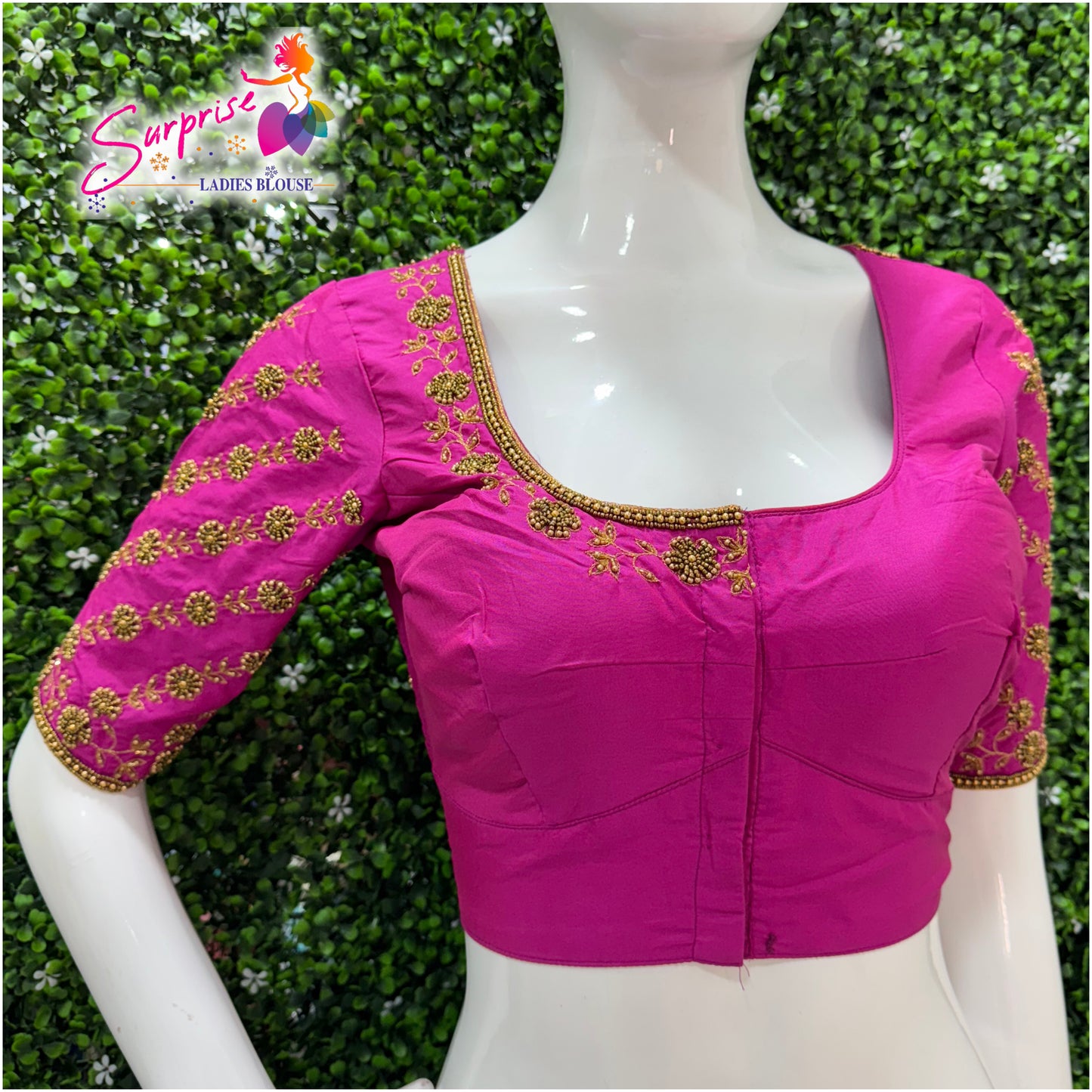 Handwork designer Ari work Readymade Blouse pink color