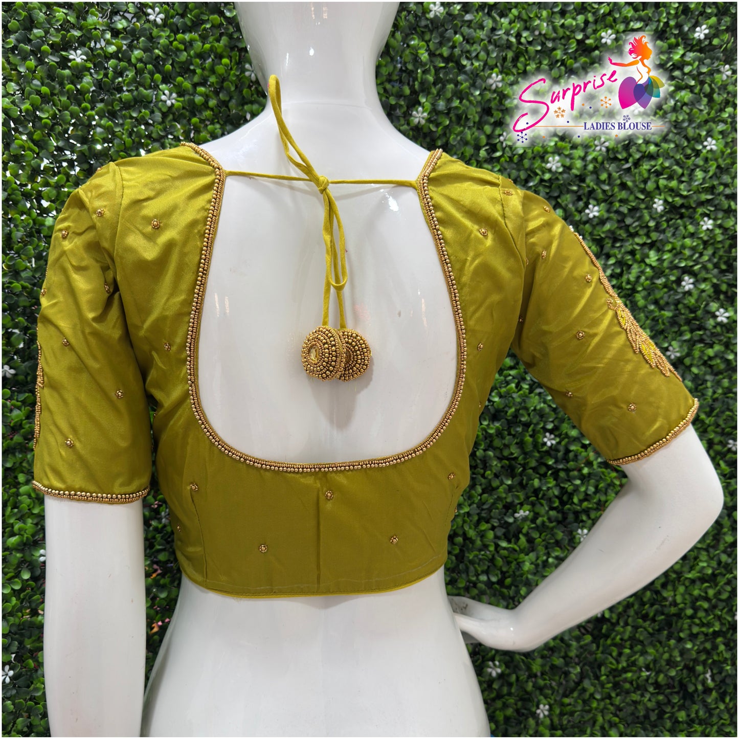 Designer handwork Ari work blouse Green color