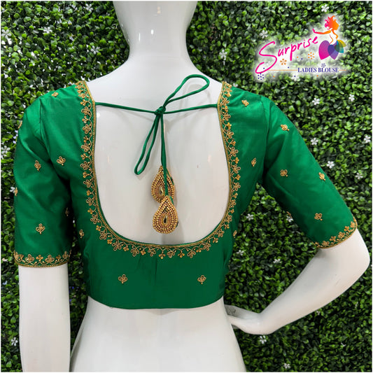 Handwork designer Ari work blouse green color