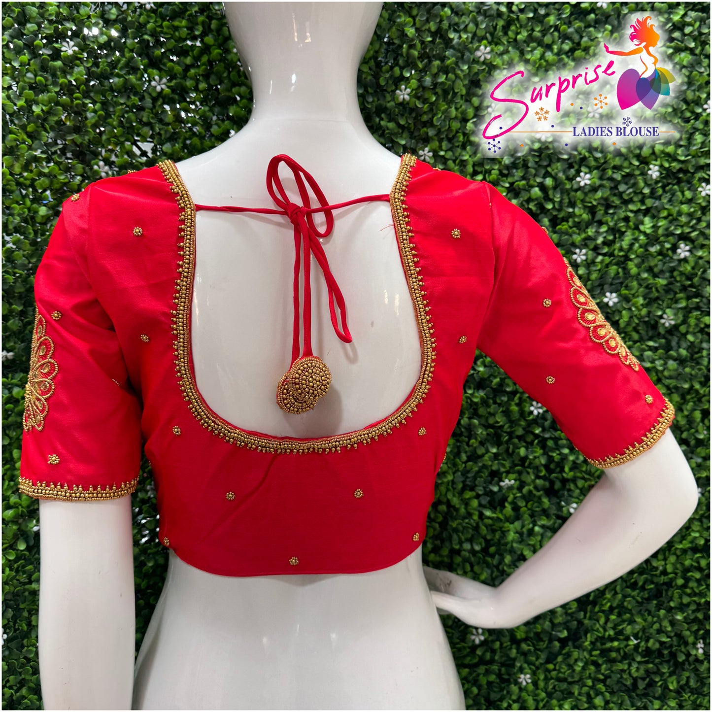 Designer handwork Ari work blouse Red color