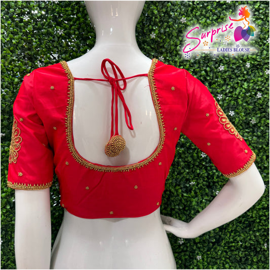 Designer handwork Ari work blouse Red color