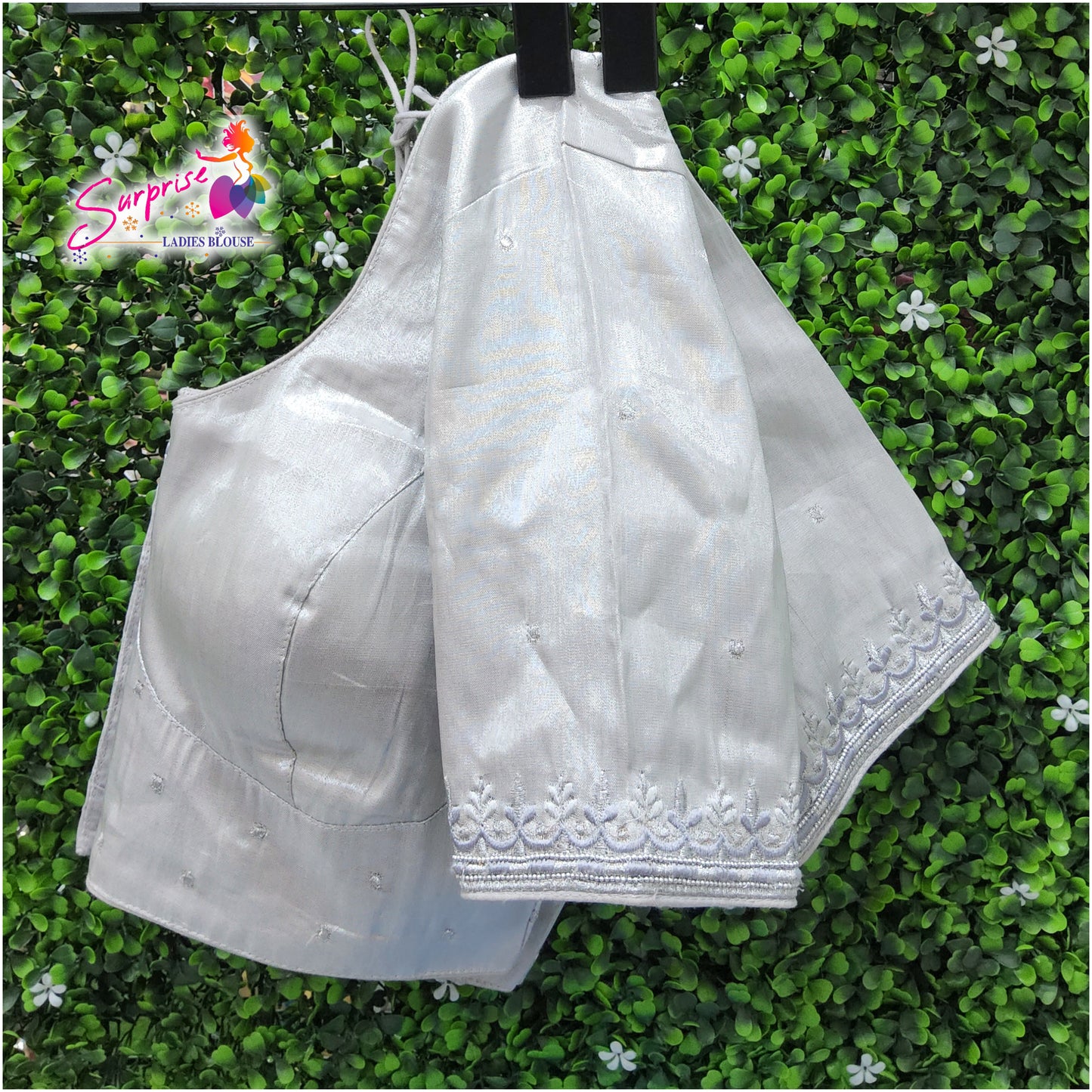 Machine work designer Readymade blouse silver color