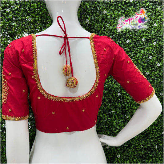Designer handwork Ari work blouse Red color