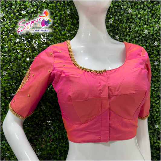 Designer handwork Ari work blouse Pink color