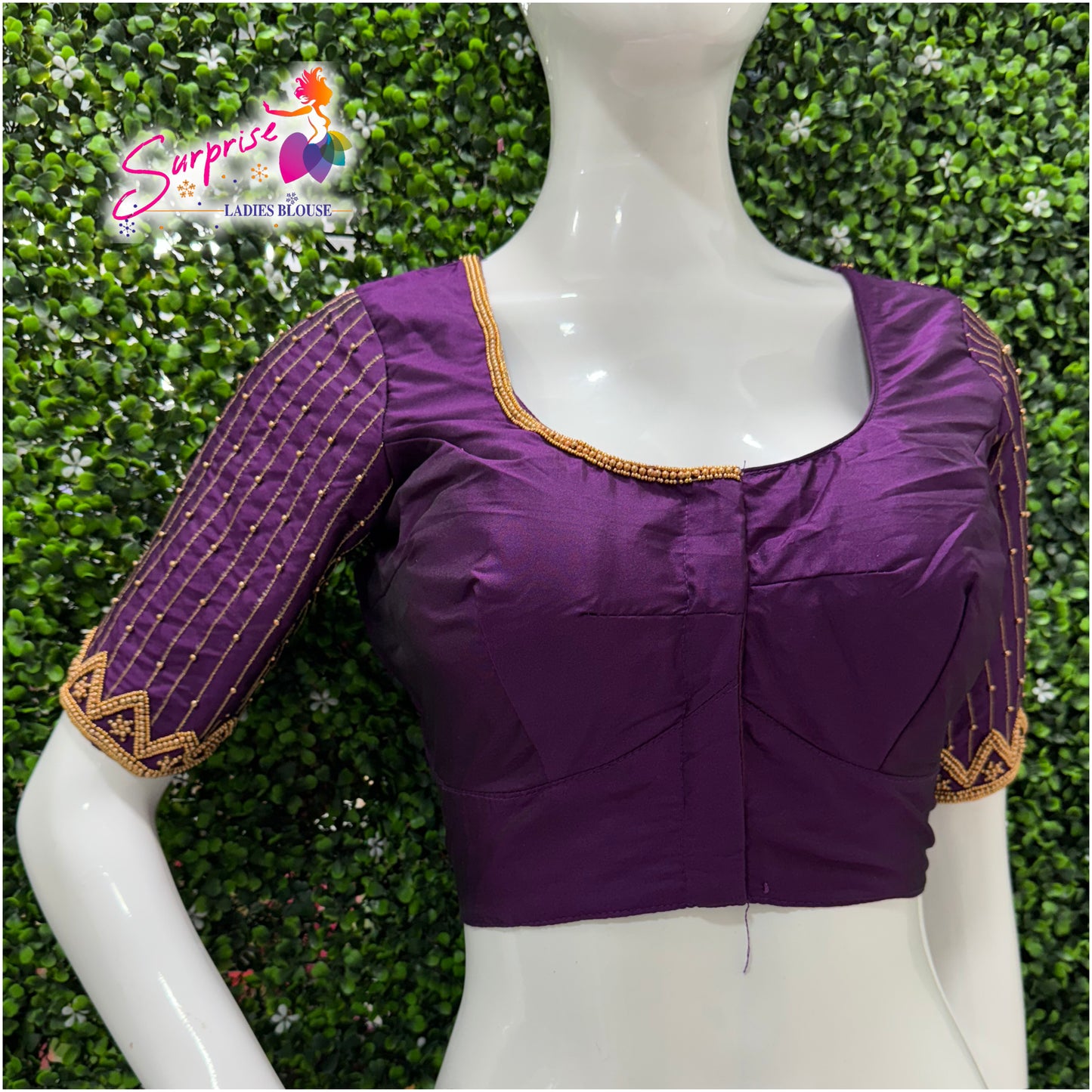 Designer handwork Ari work blouse Purple color