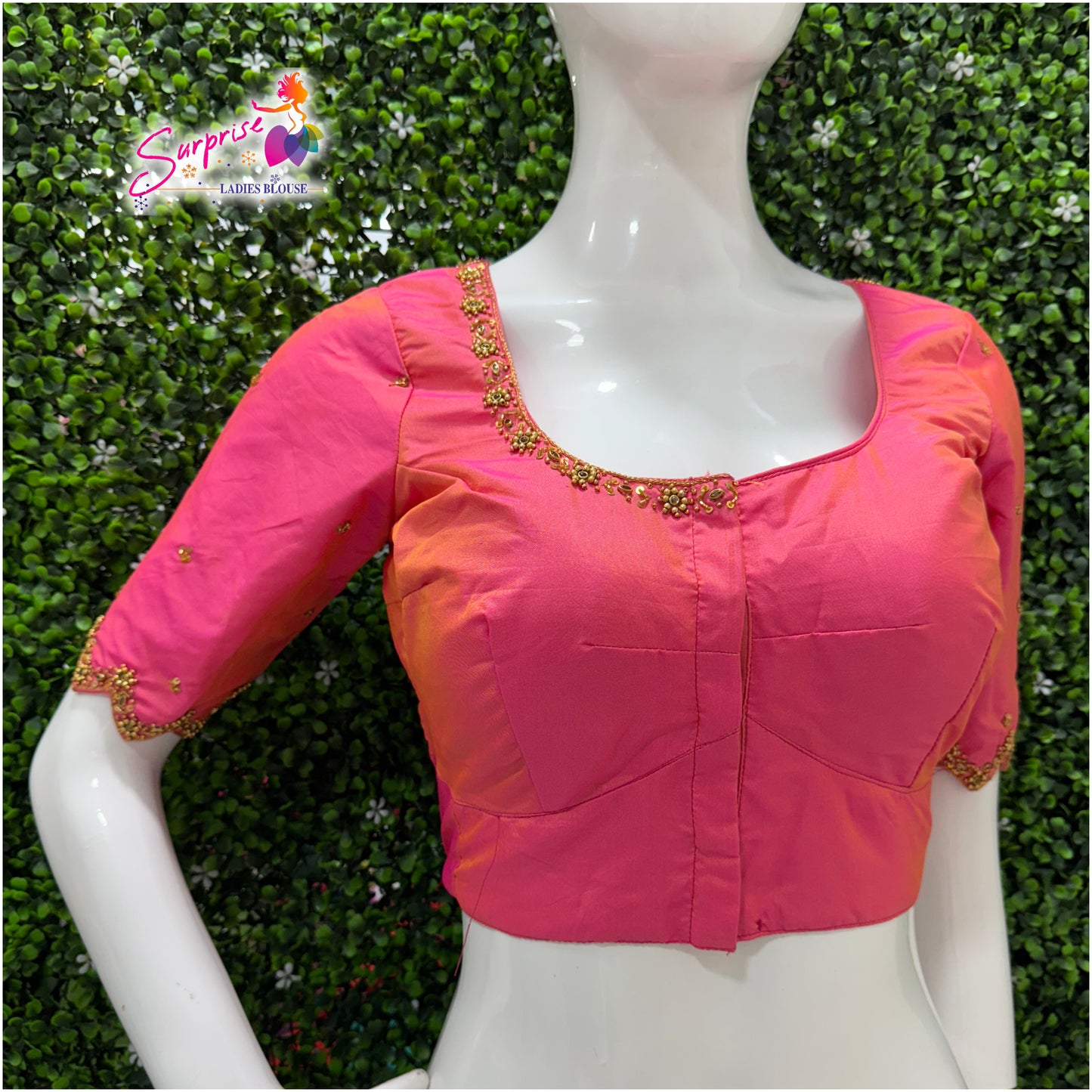 Handwork designer Ari work blouse pink color