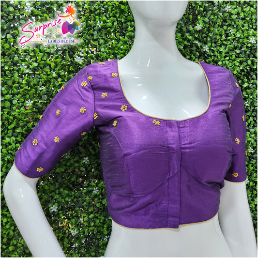 Simple handwork readymade blouse purple color