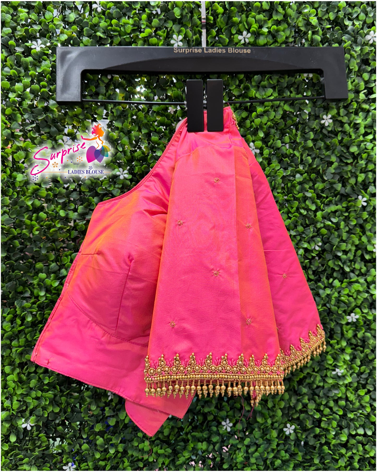 Designer handwork Ari work blouse Pink color