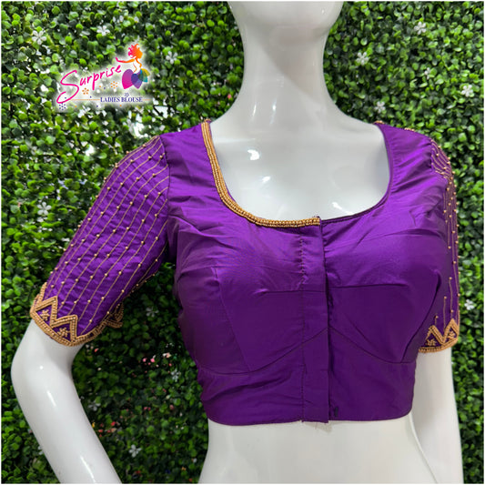 Designer handwork Ari work blouse Purple color