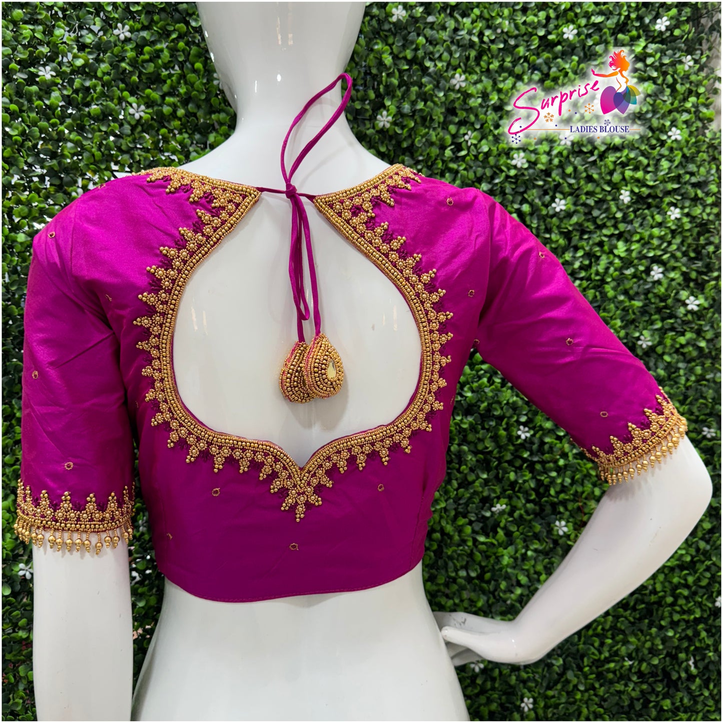Designer handwork Ari work blouse pink color