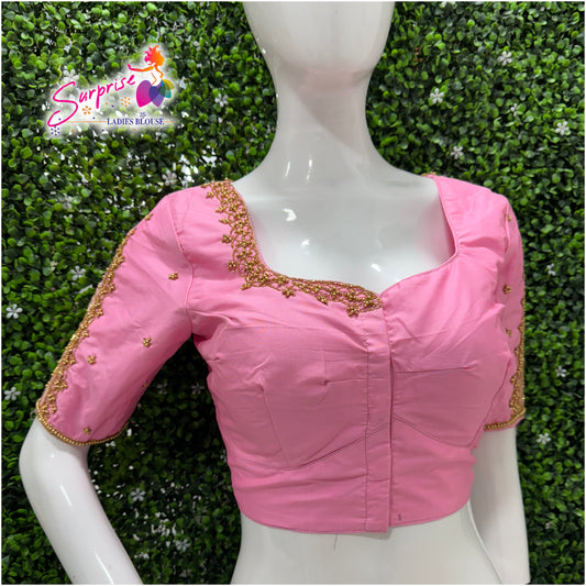 Designer handwork Ari work blouse Baby Pink color