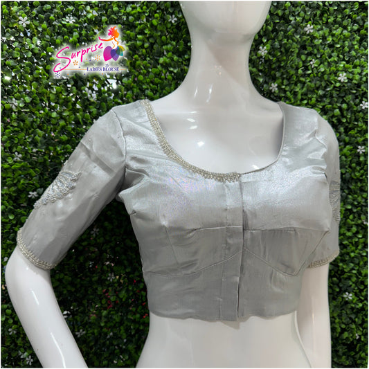 Designer handwork Ari work blouse silver color