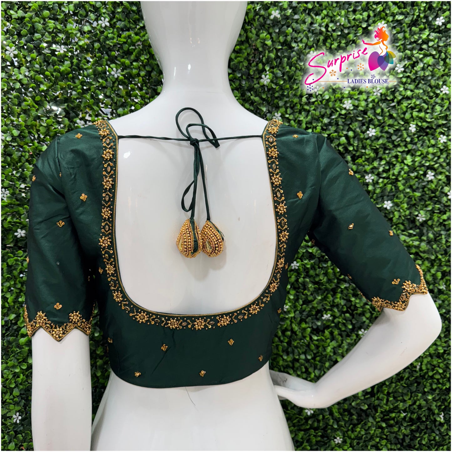 Handwork designer Ari work blouse green color