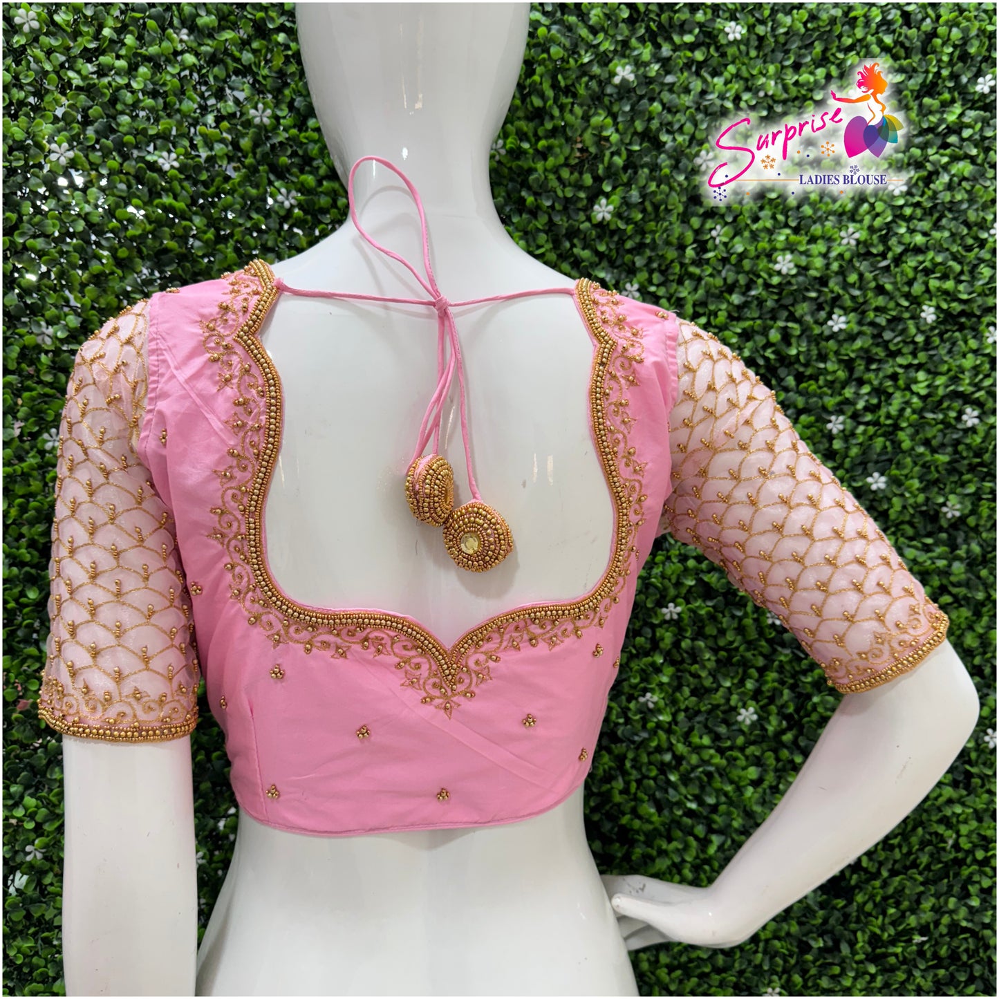 Designer handwork Ari work blouse Baby Pink color