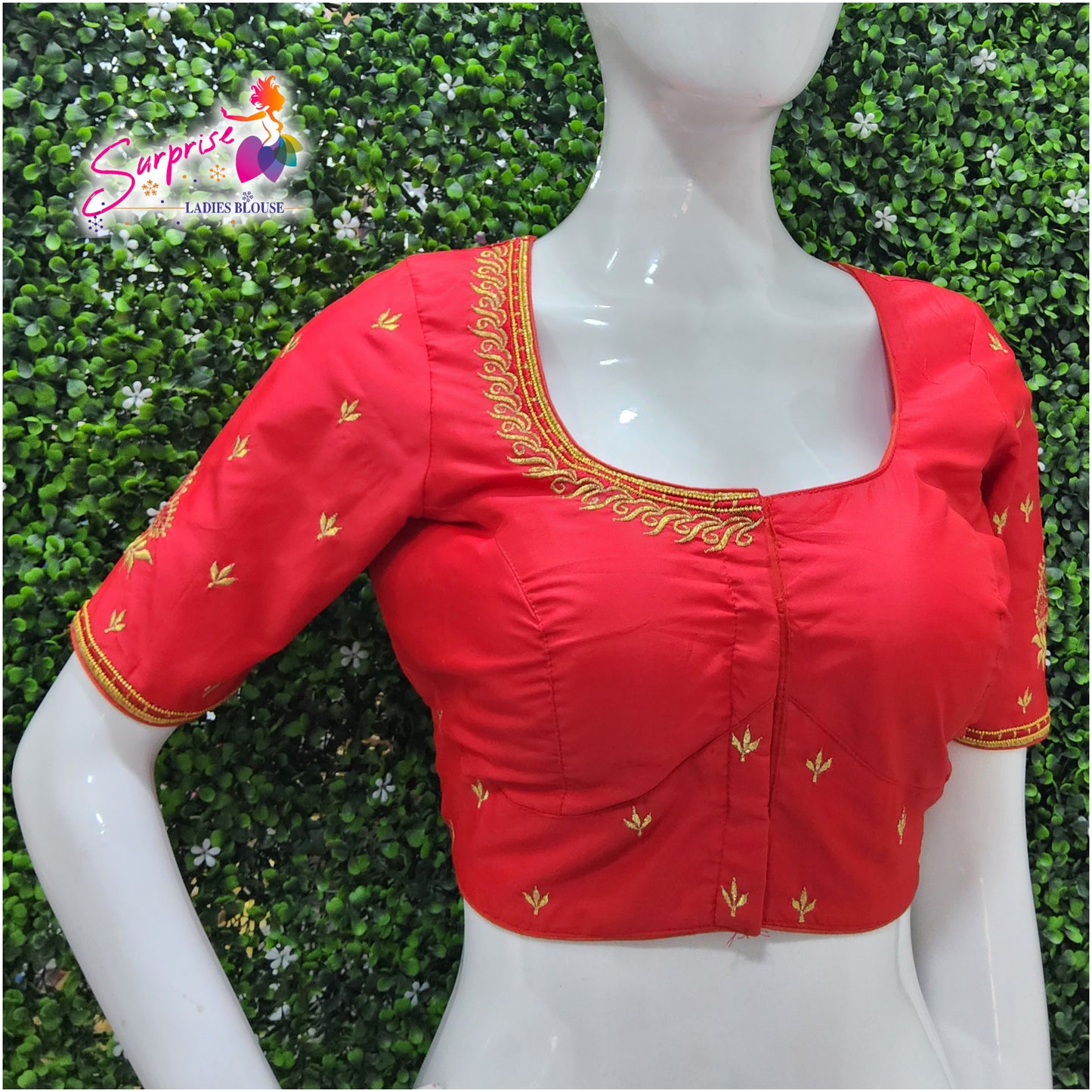 Machine work designer Readymade blouse red color