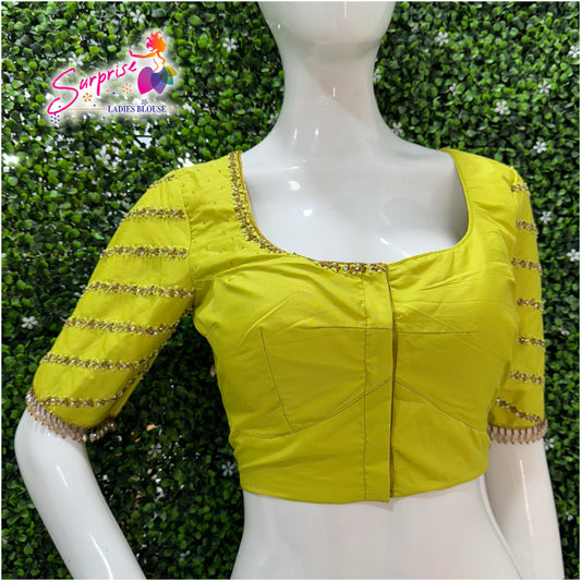 Designer handwork Ari work blouse yellow color