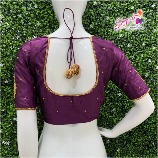 Designer handwork Ari work blouse purple color