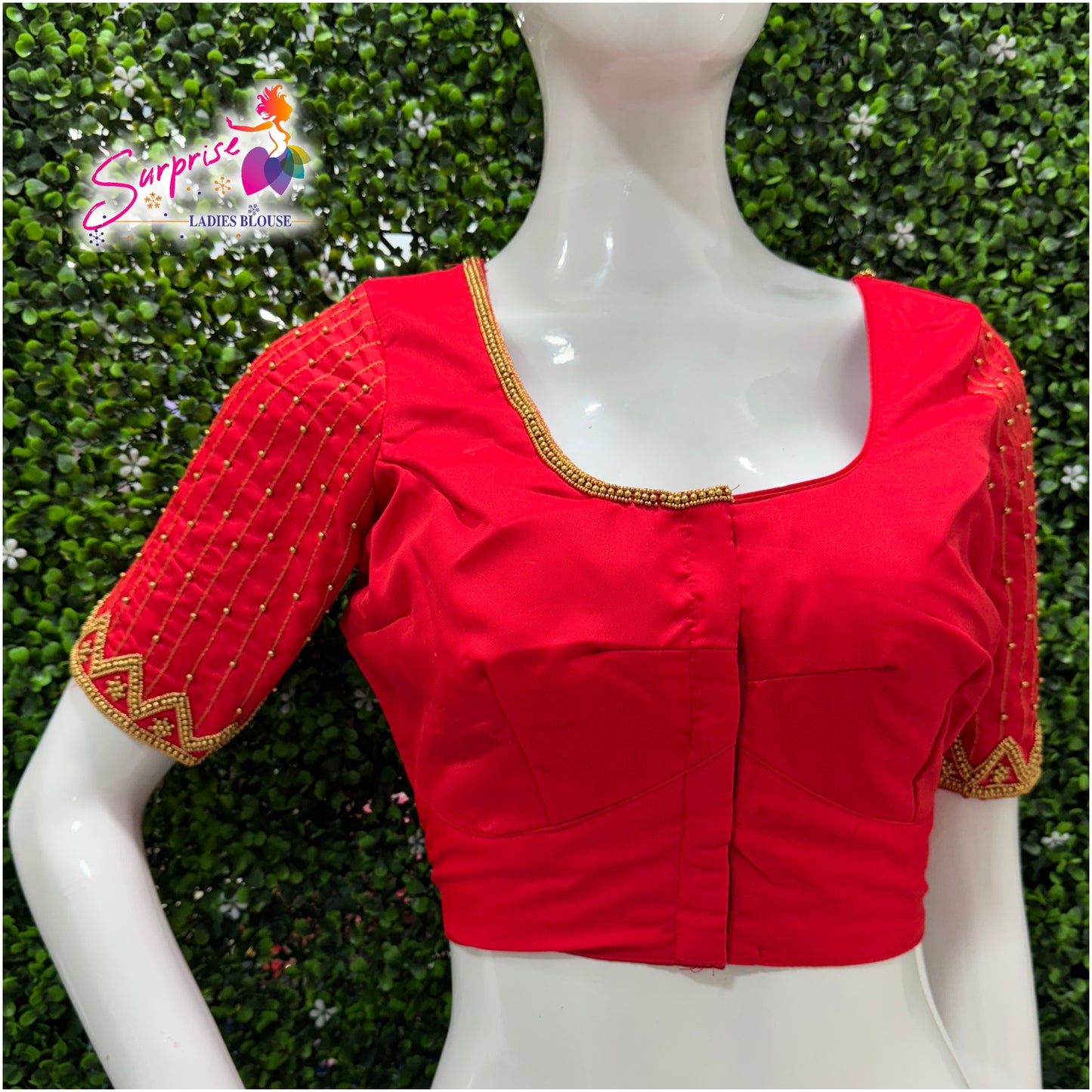 Designer handwork Ari work blouse Red color