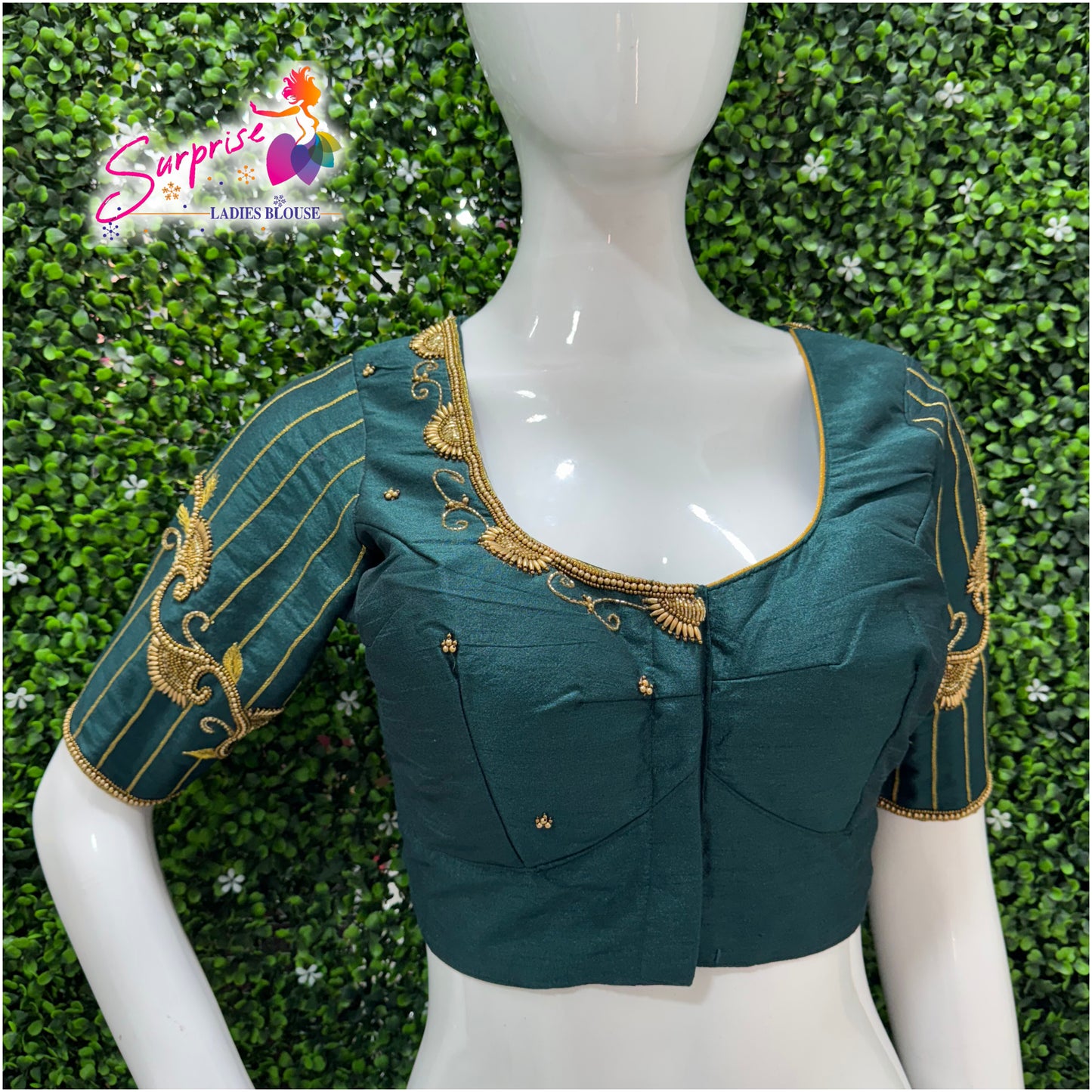 Handwork designer Ari work Readymade Blouse Green color