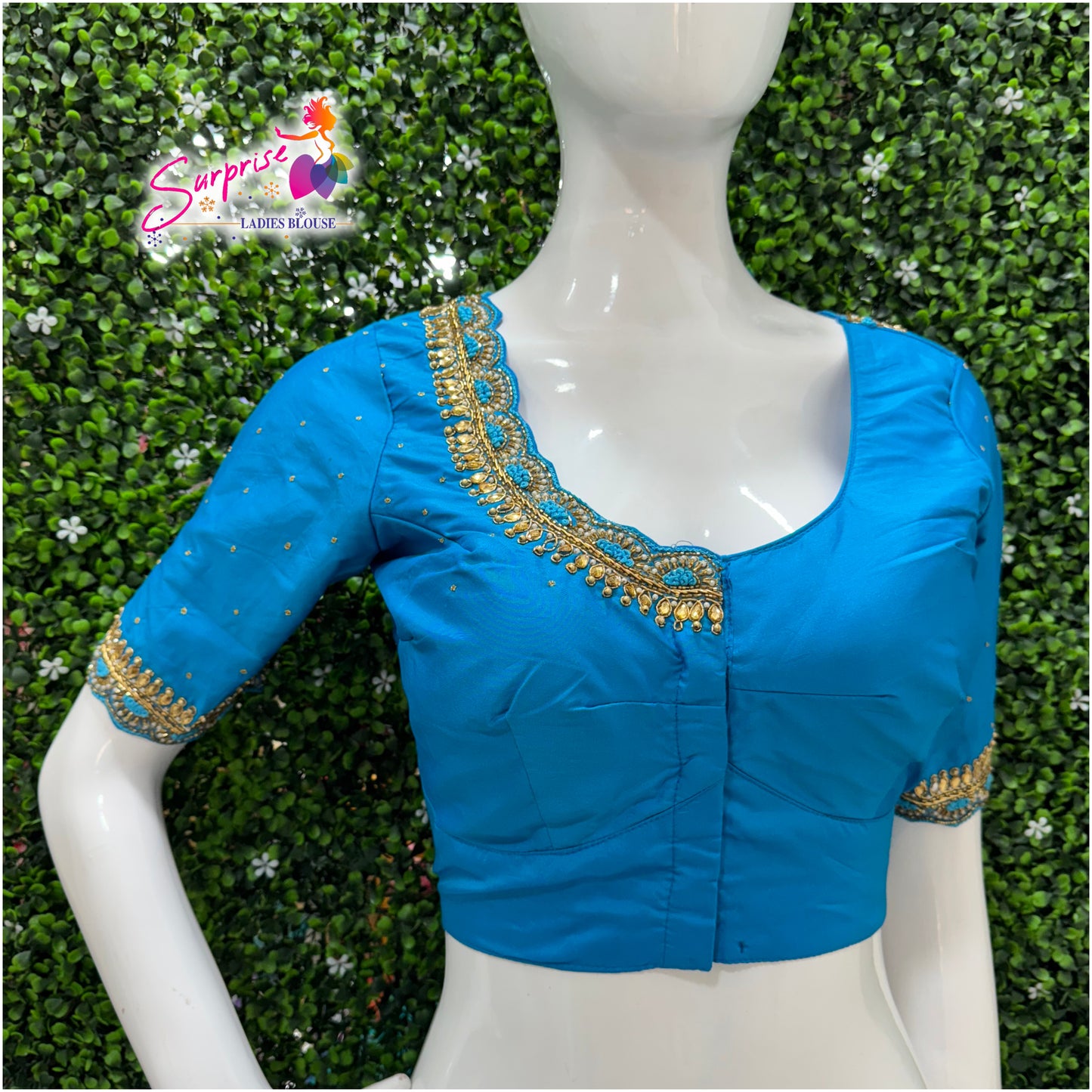 Designer handwork Ari work blouse Blue color