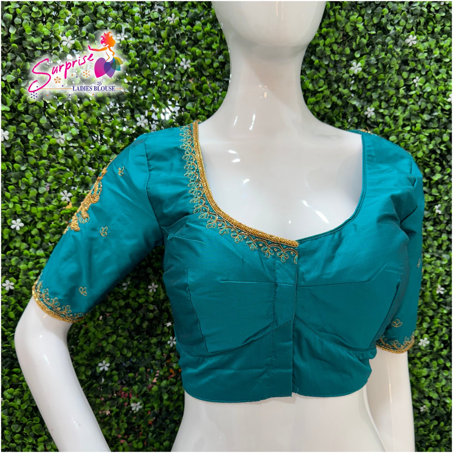Designer handwork Ari work blouse Blue color