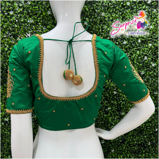 Designer handwork Ari work blouse Green color